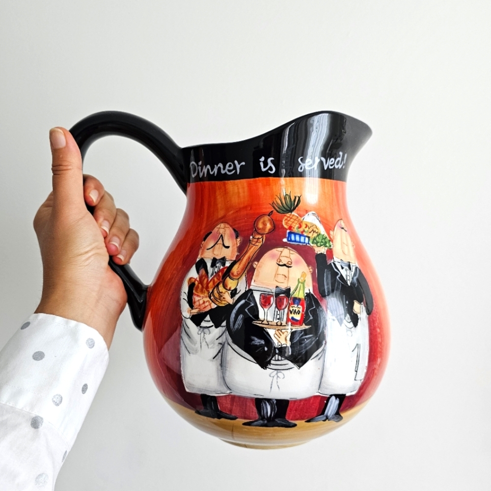 Dinner Is Served By Certified International Tracy Flickinger Vintage Pitcher 10"